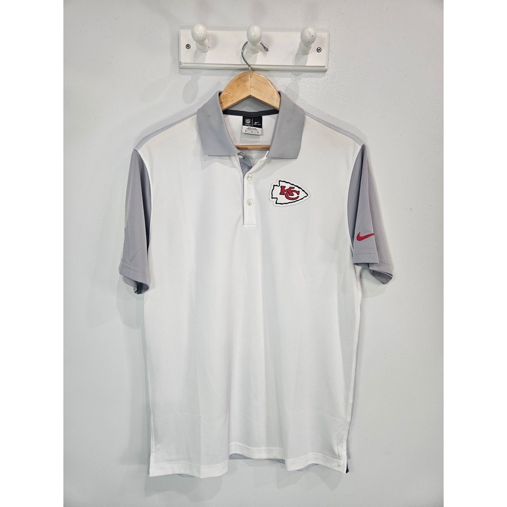 Nike NFL Kansas City Chiefs Dri-FIT Polo Shirt Mens Medium White Grey Colorblock